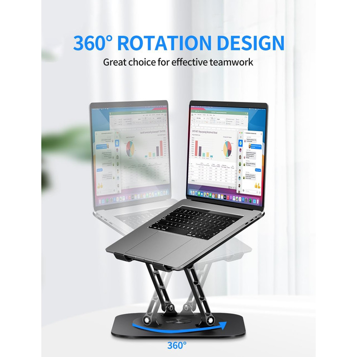 Adjustable Laptop Stand with 360° Swivel Base - Stable Ergonomic Foldable Laptop Riser for Desk - Compatible with MacBook Pro/Air & Notebooks up to 16 inches (A-Black)