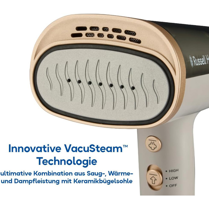Відпарювач Russell Hobbs VacuSteam Pro: відпарювання та прасування з технологією всмоктування, керамічна підошва, 200 мл резервуар, 3 рівні потужності, для всіх тканин