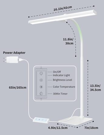 LED настільна лампа Kary з регулюванням яскравості та таймером, 40 см, 12 Вт - для роботи, навчання, читання, догляду за очима, дітей (чорний)