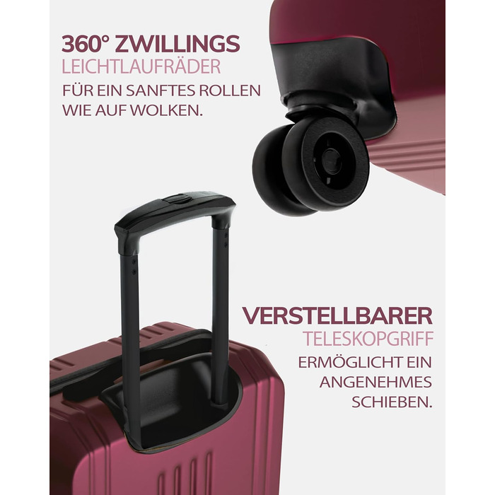 Набір валіз FERGÉ 3 шт. з жорстким корпусом та TSA-замком. Валізи-троліки (ручна поклажа, L, XL). Набір з 3 валіз з міцного полікарбонату, темно-червоного кольору.