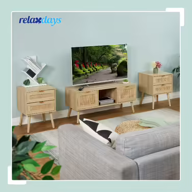Приліжкова тумбочка з ротанга Relaxdays 2 шухляди