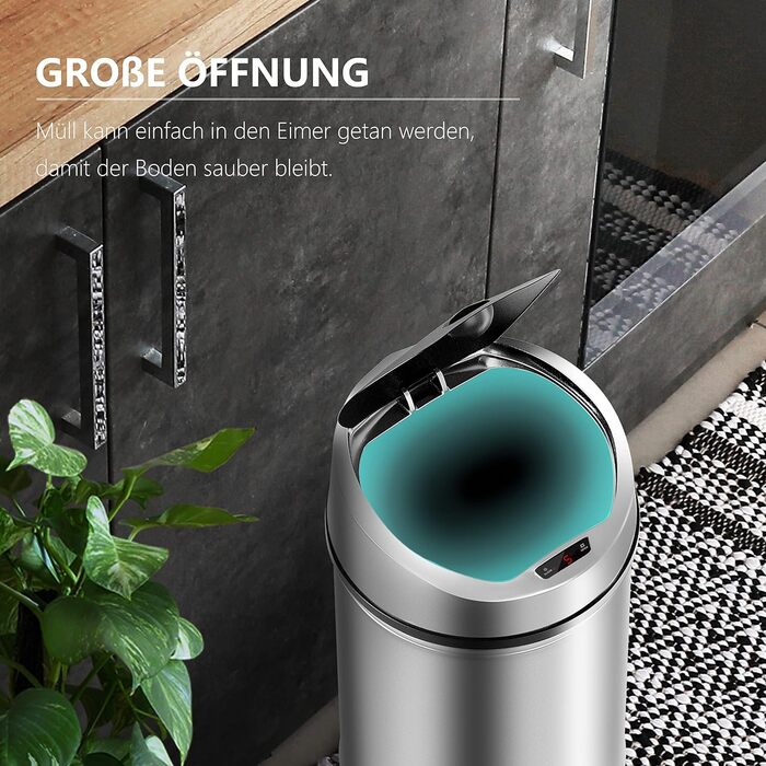 Сміттєве відро Ribelli Edelstahl з сенсором, 60 літрів, нержавіюча сталь, автоматичне відкриття/закриття, LED-індикатор, хромоване