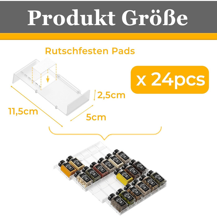 Організатор для спецій Famhap, 24 шт. - полиці для спецій у шухляду, кухонний органайзер, підставка для баночок, прозора підставка