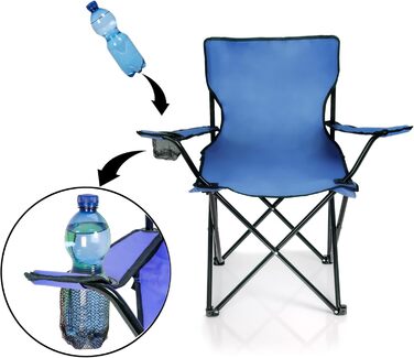 Крісло для риболовлі BigDean: складане, з підстаканником та сумкою - крісло для кемпінгу, саду, відпочинку (Блакитний)