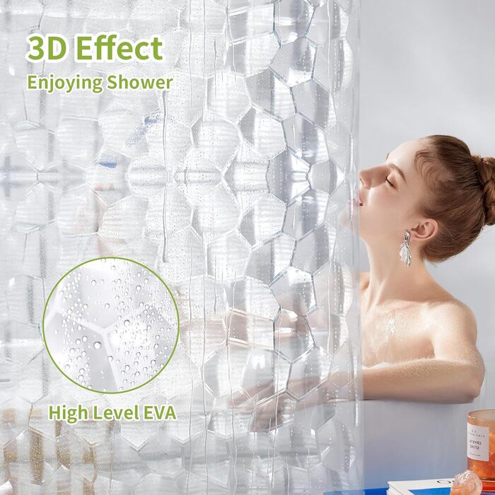 Шторка для душу OTRAKI 180x200 см Eva, кубики води, 3D, водонепроникна, антигрибкова, для ванної кімнати (12 шт.)