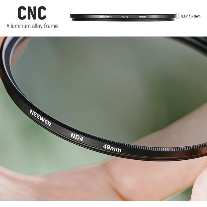 Набір фільтрів ND Neewer для об'єктивів: ND2, ND4, ND8, ND16, очищувач об'єктивів, чохол, нейтральні фільтри та аксесуари, сумісний з Canon, Nikon, Sony, Panasonic, DSLR камерами (49 мм)