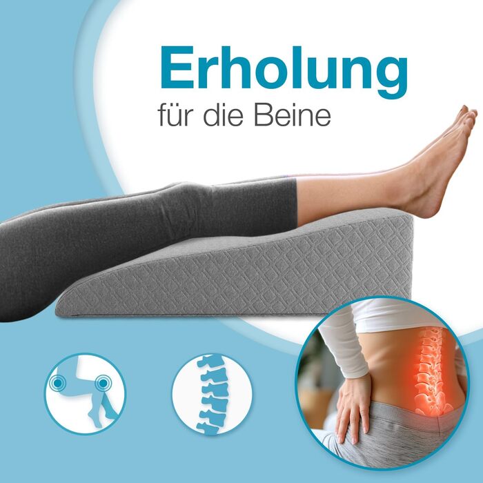 Подушка для ніг ELONEO з ефектом пам'яті (Memory Foam) для розвантаження та підняття ніг, знімний чохол, 68x40x16 см, сіра