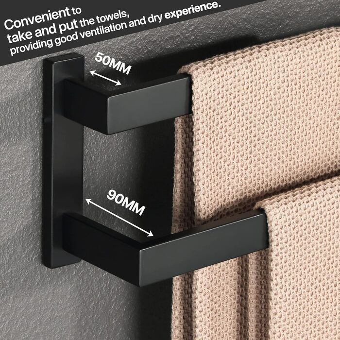 Тримач для рушників SAYAYO: настінний, багаторівневий, для ванної та кухні, 64 см (чорний)