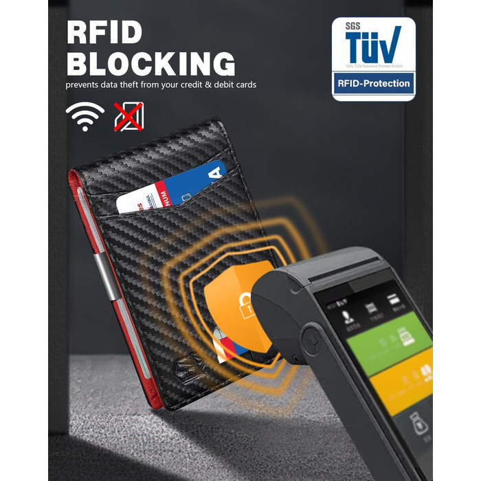 Чоловічий гаманець Zitahli Sport-Fan: 10-12 карт, RFID-захист, шкіряний, тонкий, з відділенням для ID, мінімалістичний, подарунок для чоловіків (чорний та червоний)