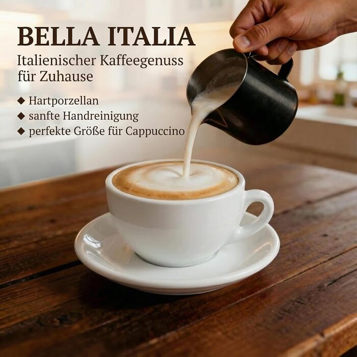 Набір з 6 еспресо-чашок | Хром | Італійський стиль | Dickwandig & Schwer | Еспресо-набір 6 шт. з підставками - подарунковий набір (200 мл, білий)