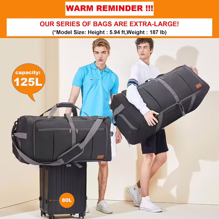 Upeelife Travel Bag, 125L Large Foldable Travel Bag, Lightweight Sports Bag Weekender Waterproof Travel Duffel Bag with Shoe Compartment for Women Men Gym