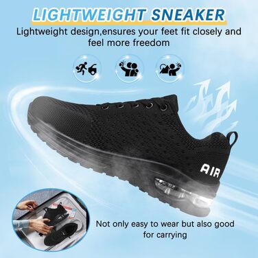 Жіночі кросівки для бігу та фітнесу: зручні та легкі, з повітряною подушкою, чорного кольору (39 EU)