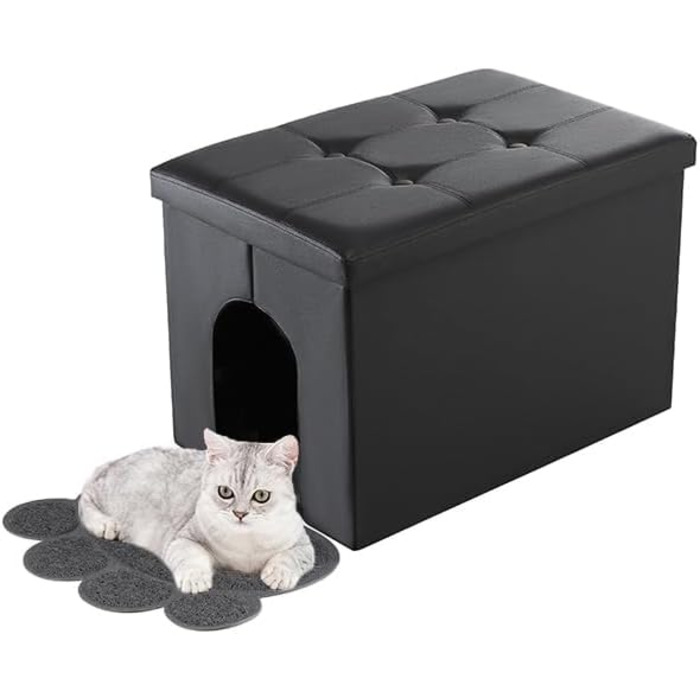 MEEXPAWS Cat Litter Cabinet, Cat Toilet Cabinet, Hidden Cat Litter Box, Cat Toilet Cabinet, Cat Cabinet Bench, Cat Litter Box Chest of Drawers, White or Black, L 65 x 45 x 45cm
