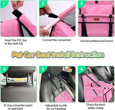 Автокрісло для собак - автокрісло для маленьких собак з ременем, водонепроникне, стабільне, для заднього та переднього сидіння, рожеве (з PVC-трубою)