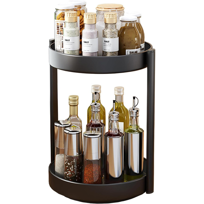 Організатор для спецій Drehteller, 2 яруси, металевий, поворотний, для шафи, кухні, косметики, ванної кімнати (чорний)