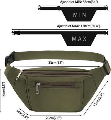Чоловіча/жіноча поясна сумка на пояс, бананка, водонепроникна, для спорту, подорожей, фітнесу, бігу (оливковий)
