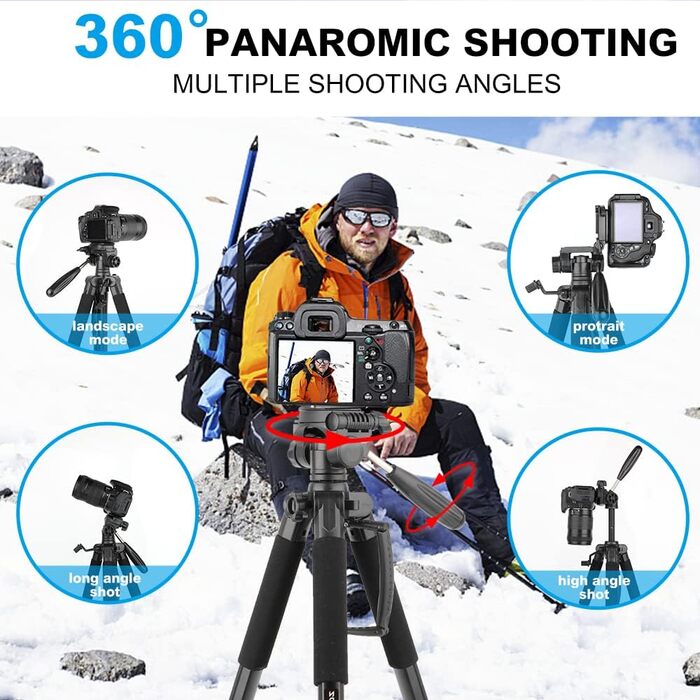 Штатив ZOMEi 188 см, професійний, для DSLR, камер, телефонів, проекторів, далекобійних приладів (чорний)