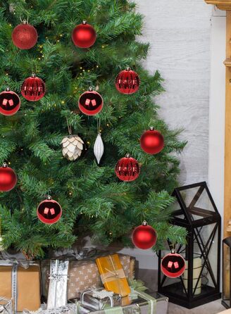 8 см Новорічні кулі для прикраси ялинки, 12 шт. Міцні новорічні кулі-орнаменти для ялинки, червоні. Новорічний декор