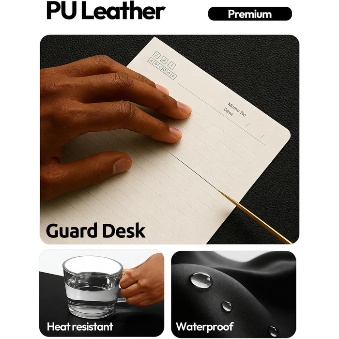 Килимок для миші шкіряний преміум YSAGi XXL 90x43 см, чорний - офісний килимок на стіл для роботи та дому