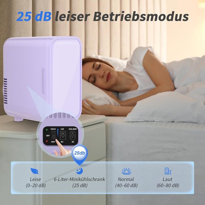 YASHE Mini Fridge - 6 Liter / 8 Can Portable Cooler - Thermoelectric Cooler for Bedroom, Skincare, Drinks, Office, Dorm & Car (Purple)