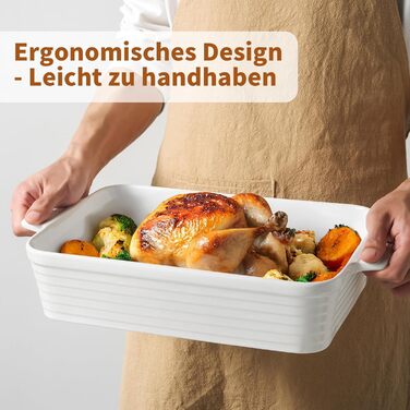 Форма для запікання Jassceram, 4.9 л, порцеляна, біла, для духовки, з ручками, для лазаньї та запіканок