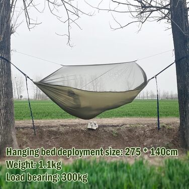 Гамак з москітною сіткою та тентом 300 кг, кемпінговий гамак-намет, ремені для кріплення, набір для біваку, ультралегкий 275x140 см
