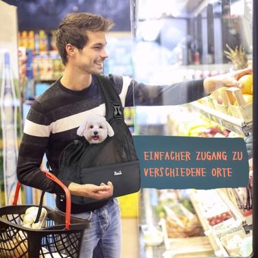 Dog-friendly sling carriers, hands-free travel bag for small pets with adjustable straps, hardboard base, safety belt, for dogs up to 2.8kg, widened version (M+ (For short-legged pets under 2.8kg), Black)
