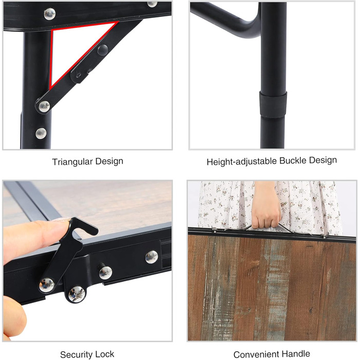 REDCAMP Складний столик з регулюванням висоти, легкий портативний туристичний столик 60x40 см (4 положення) з сітчатим шаром, для дому та відпочинку на природі, балкону, ринку, кухні, темно-коричневий (декор під дерево, 90x60 см (2 положення))