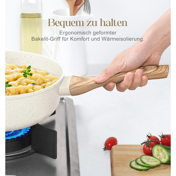 Сковорода з антипригарним покриттям Michelangelo з кришкою 28 см, глибока сковорода з кришкою, сковорода для тушкування 28 см, індукційна сковорода з антипригарним покриттям з м'якою бакелітовою ручкою, підходить для індукційних плит, чорна