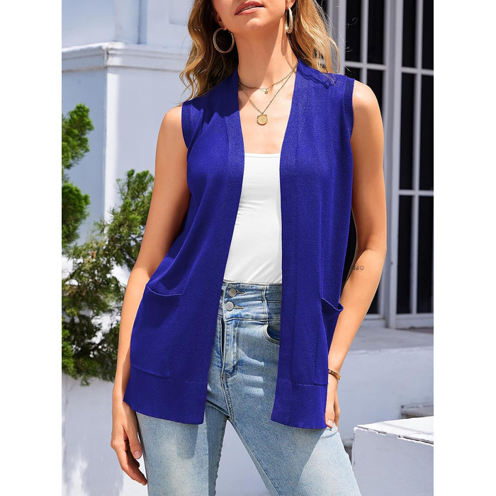 Жіночий жилет Veryoung Fashion Casual: м'який в'язаний кардиган без рукавів з кишенями, A09, королівський синій, XL