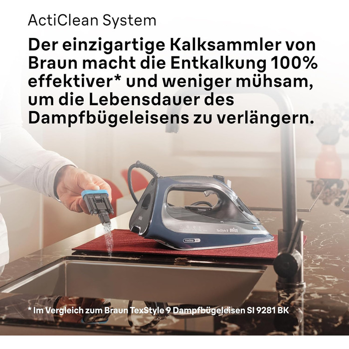 Braun TexStyle 9 SI9682 DB Steam Iron with FreeGlide 3D Technology, Vertical Steam, Anti-Drip Function, Self-Cleaning Function, 330 ml Water Tank, 260 g/min Steam Output, 3200W, Dark Blue