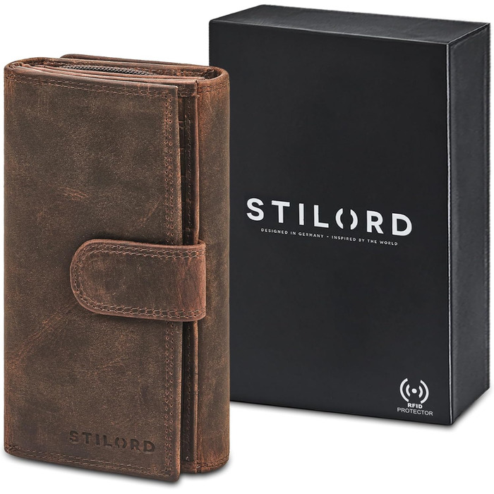 STILORD 'Elisa' Wallet for Women Brown Leather Large with Many Compartments and Zipper, Ladies Purse with RFID Protection, Women's Wallet with Extra Coin Pocket in Portrait Format, Genuine Leather
