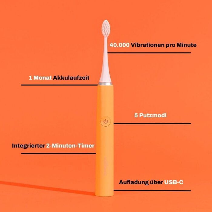 Електрична зубна щітка My Variations: акумуляторна, 5 режимів чищення, таймер 2 хв, чорний/помаранчевий колір