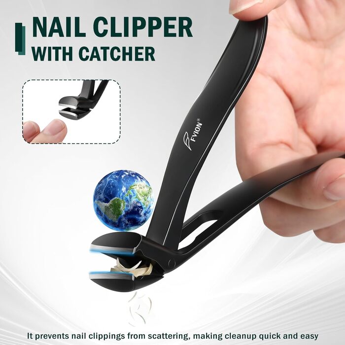 Кусачки для нігтів FVION для товстих нігтів, прецизійні кусачки для нігтів для чоловіків та жінок (чорний)