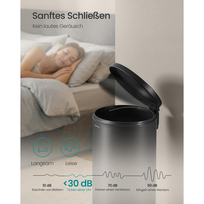 Сміттєвий відро для кухні SONGMICS з кришкою та системою Soft-Close, 20 л, чорне