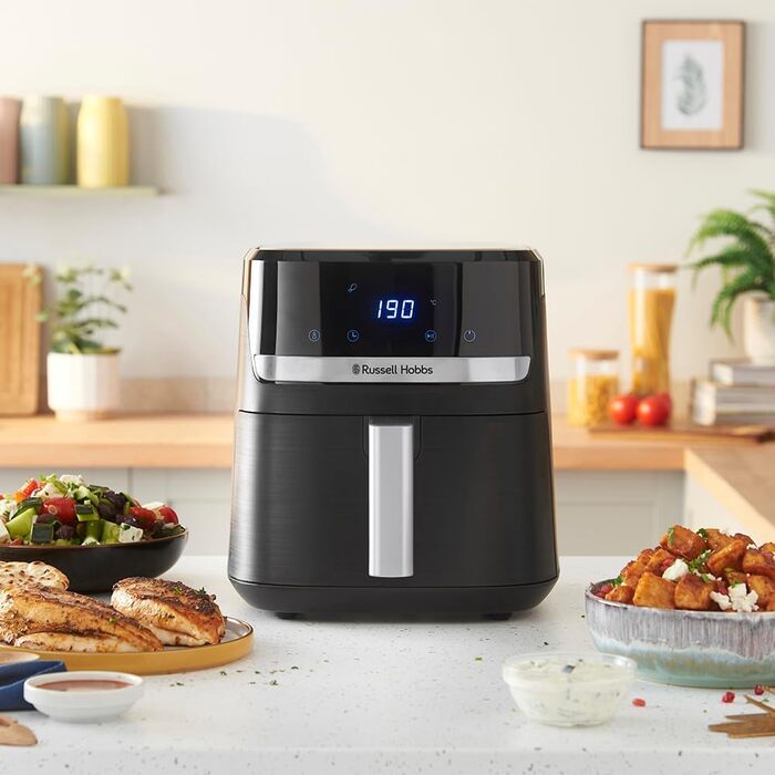 Фритюрниця Russell Hobbs Rapid AirFryer XL 5.5 л SatisFry – без олії, 9 програм, TouchScreen, чорний/сріблястий