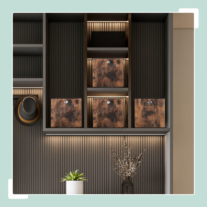 Relaxdays Fabric Storage Boxes with Wood-Look Design, 6-Piece Set