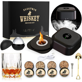 Набір для копчення коктейлів та віскі (електричний) з 4 дерев'яними стружками, аксесуар для віскі, коктейлів, бурбону, кави та м'яса