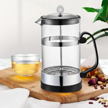 Френч-прес для кави з нержавіючою сталлю, 1000 мл, скляний, чорний