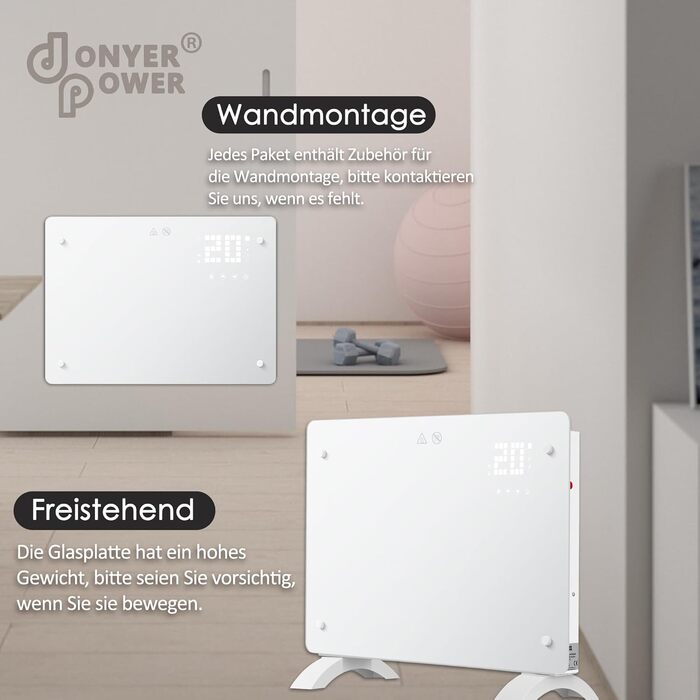 Конвектор DONYER POWER 2500W з Wi-Fi, 24H таймер, дистанційне керування, скло, настінний/підлоговий