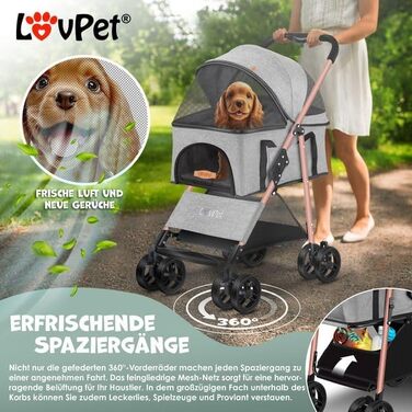 LOVPET® 2-in-1 Pet Stroller - Dog Buggy, Carrier & Jogger for Pets up to 20kg - Foldable, Grey