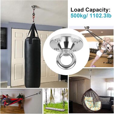 TSSS 360 Degree Swivel Ceiling Hook Swing Set Punching Bag Hammock - Up to 500kg Load Capacity Stainless Steel Wall Swivel Hook, Hook Base, Hanging Swing, Yoga Hook