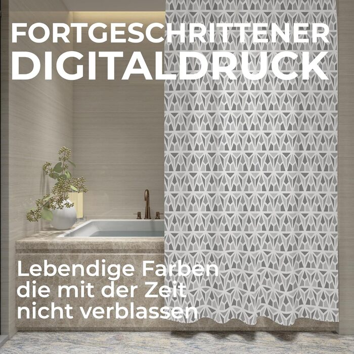 Шторка для душу 180x180 см | Шторка для ванни з антигрибковим покриттям | Сірий геометричний дизайн | Шторка для ванни/душової кабіни