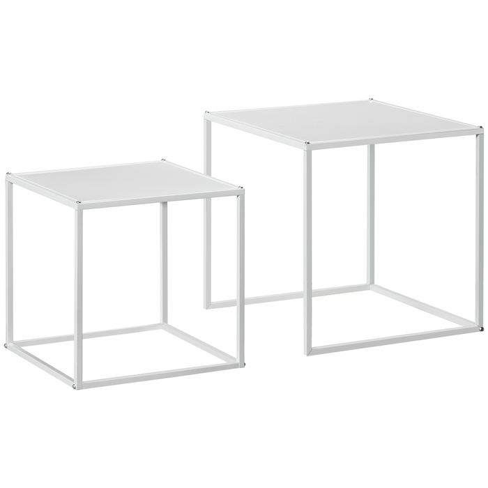 HOMCOM 2-Piece Coffee Table Set, Square Side Table, Coffee Table with Steel Frame, Sofa Table in Modern Design, for Living Room, Holds up to 10 kg, White | Aosom