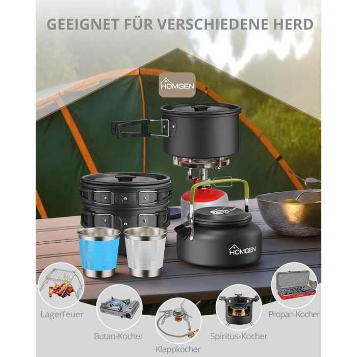 Набір посуду для кемпінгу HOMGEN: каструлі та сковорідки з алюмінію, легкий набір для 2-3 особи