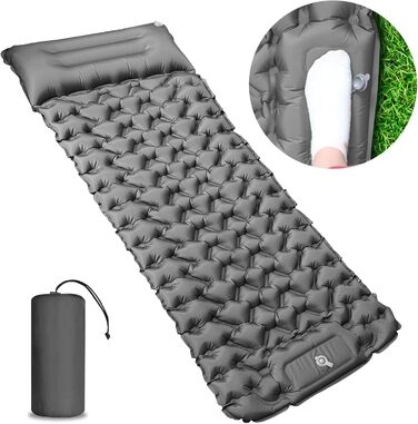 Килимок для кемпінгу Youxiu самонадувний, ультралегкий, сірий. Підходить для подорожей, піших прогулянок, наметів. Водостійкий, з насосом.