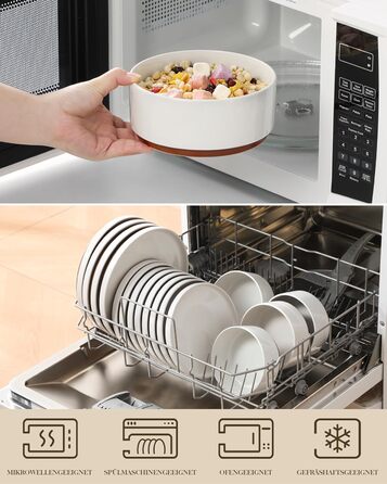 MALACASA Набір посуду з каменю 6 осіб, 18 предметів: тарілки, миски, супи, кераміка, білий з коричневим, посуд для сервірування столу