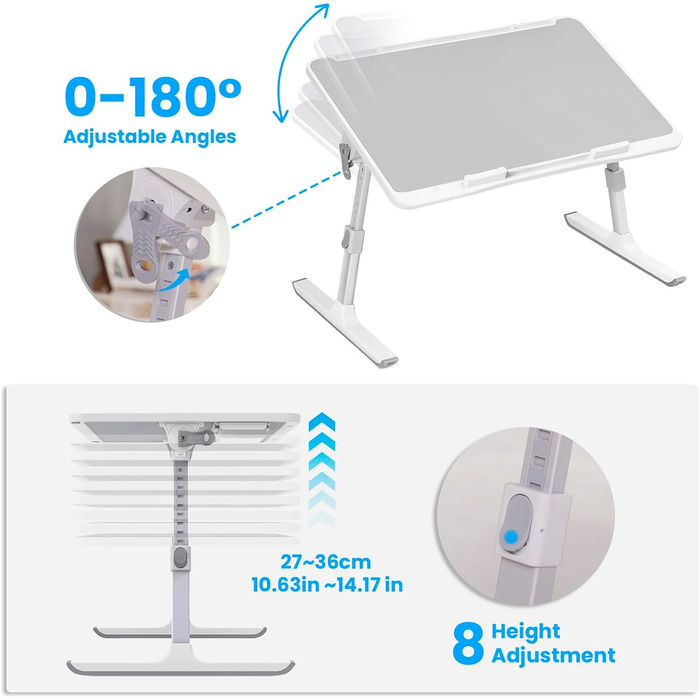 Зручний складаний столик для ноутбука в ліжко з підставкою для планшета, ящиком для зберігання та силіконовими підлокітниками – ідеально для роботи, письма, їжі та малювання