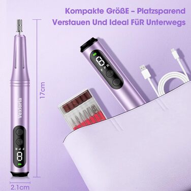 Електричний фрезер для нігтів 11 в 1, професійний, для гель та акрил, регулювання швидкості, манікюр та педикюр, фіолетовий