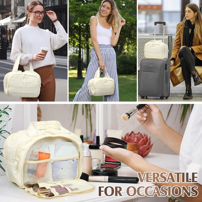 Чоловіча та жіноча дорожня косметичка Axcone, велика, широка, для подорожей, органайзер для макіяжу та косметики, ручна сумка, косметичка для ручної поклажі (Beige)